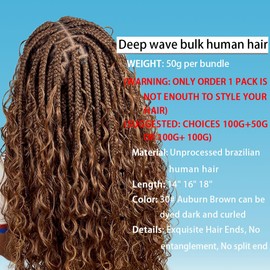 Heyloo Hey my wig #30 Chocolate brown 18Inch 2 Bundles 100g Deep Curly Wave Bulk Human Hair for Braiding Unprocessed Brazilian Water Wave Human Braiding Hair for Boho Braids Wet and Wavy