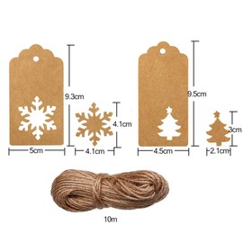 100 Pieces Paper Gift Tags Kraft Hang Labels Christmas Tree Snowflake Shape Hanging Labels with 10 Meters Twines for Christmas Wedding Birthday Kraft Paper Color