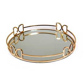 LINDLEMANN Decorative Tray - Metal Mirrored Vanity Tray with Distinctive Butterfly Handles - Elegant Design for Perfume Jewelry Makeup, Easter & Mothers' Day Gift(Glass, 12in, Gold)