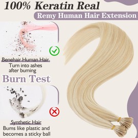 Benehair I Tip Hair Extensions 100% Real Remy Human Hair Extensions 20Inches Straight Remy Stick Tip 1g/s 50g/pack Ash Blonde Mixed Bleach Blonde #18&613 Hair Extensions for Thinning Hair
