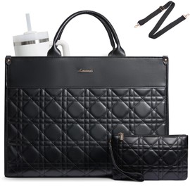 LOVEVOOK Laptop Tote Bag for Women with Large Cup Holder, 15.6 Inch PU Leather Work Bag Teacher Tote Bag, Waterproof Bag for School with Zipper, Computer Messenger Bags Business Office