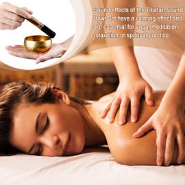 Tibetan Singing Bowl Set, Meditation Singing Bowl with Clapper, Diameter 8 cm, Hand Hammered Brass Singing Bowl Set, Singing Bowl Cushion and Incense Holder for Yoga Meditation and Relaxation