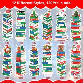 BAISDY 120Pcs Christmas Book Tracker Bookmark Bulk, Bookshelf Design Paper Bookmarks for Book Lovers Students Classroom School