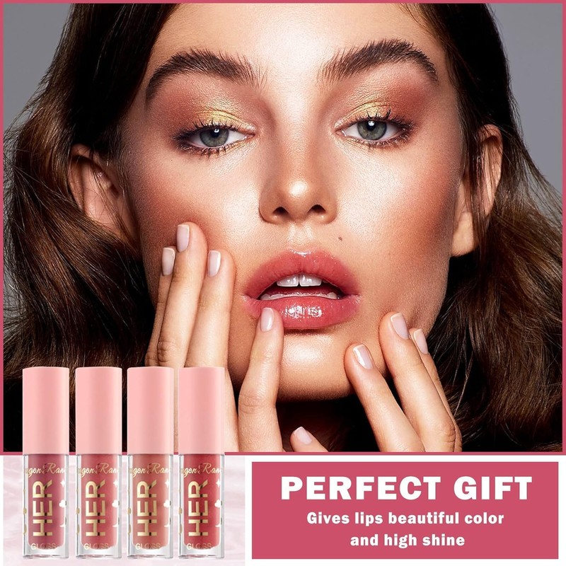 Set de 4 Brillos de Labios Hidratantes Nude, Gloss Líquido