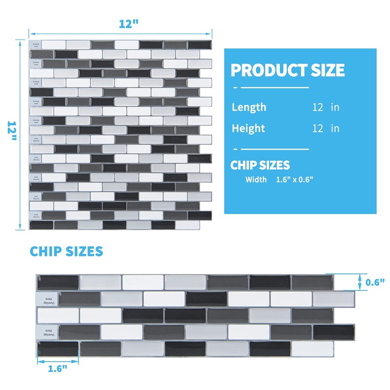 Art3d Peel and Stick Wall Tile for Kitchen/Bathroom Backsplash, 12"x12",