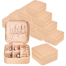 12 Pcs Travel Jewelry Case Bridesmaid Gift Boxes Jewelry Travel Organizer Small Jewelry Box Mini Storage Organizer Storage Box for Women Girls Bridesmaid Gift(Beige)