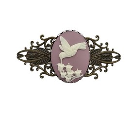 FS Brand Hummingbird Cameo Antiqued Brass Filigree Barrette Hair Accessory. (Thistle)