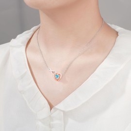 JoycuFF Mother Daughter Necklace, 925 Sterling Silver Jewelry March Birthstone Pendant, Gifts for Daughters from Mothers, Daughter Gift from Mom, Gift for Mom Daughter for Birthday Christmas