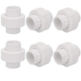 6Pcs 3/4" PVC Union Coupling Pipe Fitting (Socket x Socket) 3/4Inch PVC Slip Union PVC Adapter Coupling Schedule 40, EPDM O-Ring, White