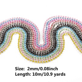 Cadena de diamantes de imitación de cristal brillante de 10 m de 2 mm, base plateada, garra densa de cristal, accesorios para bricolaje, vestidos de boda, ropa, sombreros, manualidades, decoración de eventos (AB)