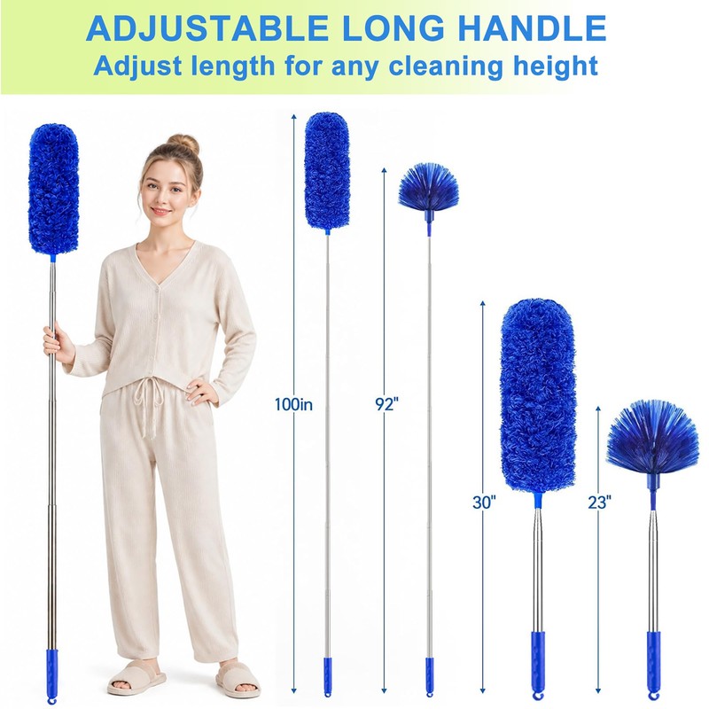 Cobweb Duster with Extension Pole, Spider Web Brush, 100" Microfiber