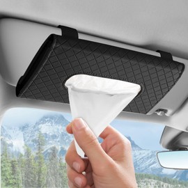 Wuyaoyao Car Tissue Holder, Auto Sun Visor Napkin Holder Mask Holder, Premium PU Leather Car Tissue Holder Visor Tissue Dispenser, Universal Sun Visor Tissue Box for Most Vehicle (Plaid-Black)