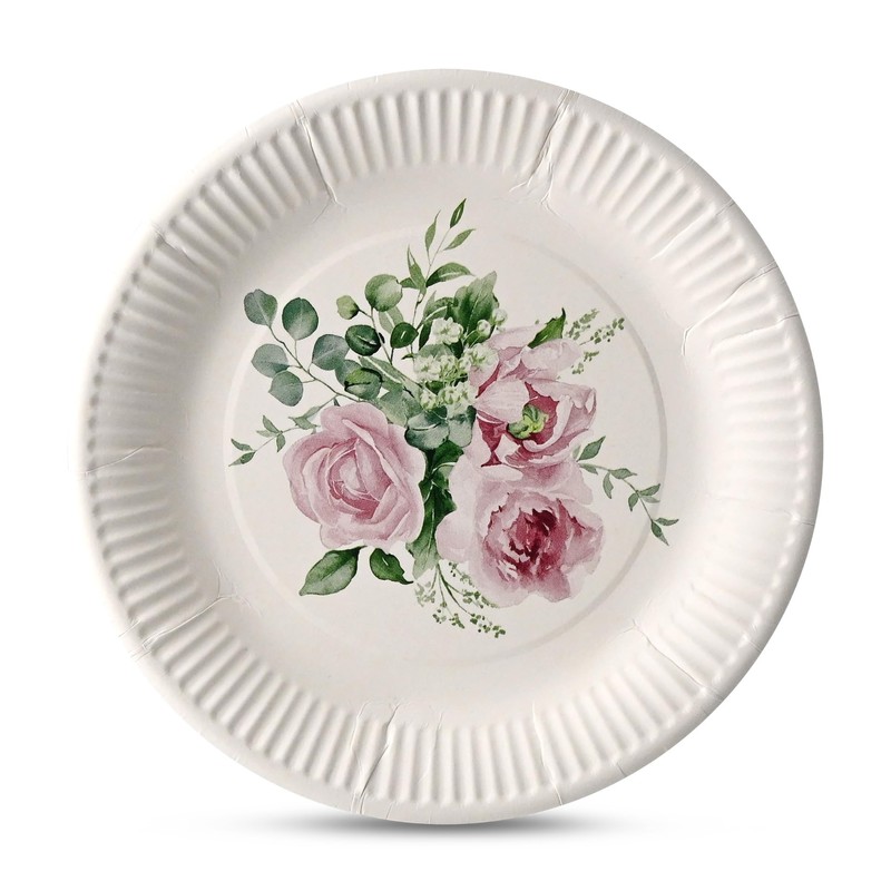 GREENBOX 8 x Paper Plates for Birthdays, 23 cm, Roses