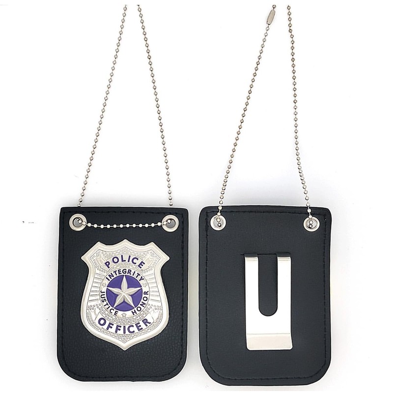 2 Pcs Police Badge Set with Chain and Belt Clip