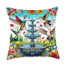 Nature's Serenade Fountain: Garden Delight Bird Bath Throw Pillow