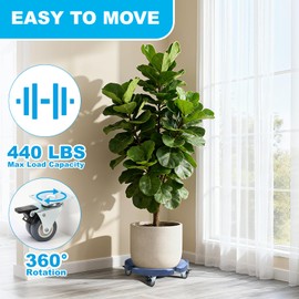 Humagineer Plant Rollers with Wheels, 15-19 Inch Adjustable Round Roller with Locking Wheels 440 LBS Heavy Duty Drum Cart Plant Caddy with Wheels Plant Mover Base, Blue