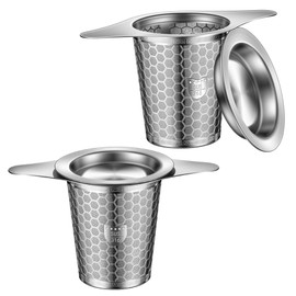 BOMANSIN BOMS 2Pack Tea Infuser Strainers, 316 Stainless Steel Loose Leaf Tea Strainer Stepper with Double Handles, Extra Fine Mesh Ball Infusers, Diffuser Holder Filter for Mugs