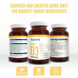 NUTRA D3 - Vitamin D 1000IU (25µg) - 90 Tablets | High Strength Vegetarian Tablets - Maintain Normal Bones, Muscles, Teeth and Immune System - Manufactured in a UK MHRA GMP Facility - NUTRAVIT
