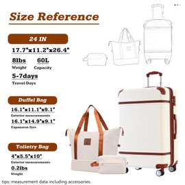 Merax Luggage Set,24 IN Hardside Suitcase with Duffel Bags,3 Piece Expandable Luggage with Spinner Wheels, Vintage Luggage with TSA Lock Lightweight,(White)