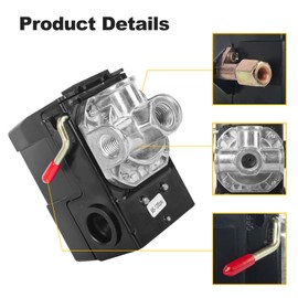LF10-4H Air Compressor Pressure Switch Air Compressor Parts 4-Port Air Compressor Pressure Switch Replacement Control NPT1/4 95-125 PSI 20A