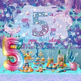 Mermaid 5th Birthday Decorations Banner for Girl 5th Birthday Decoration Banner