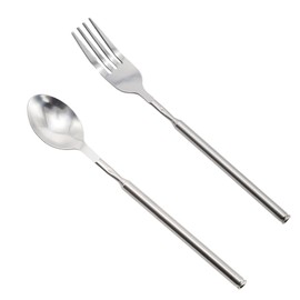 Pine & Linen 2 PCS Extendable Fork and Spoon,Expandable Forks Stainless Steel Telescopic Spoons, Adjustable Long Spoon for BBQ/Dinner/Fruit & Dessert