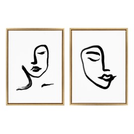 Kate and Laurel Sylvie Woman Face Art and Face Line Print Framed Canvas Wall Art by Viola Kreczmer, 2 Piece 18x24 Gold, Bold Abstract Art for Wall