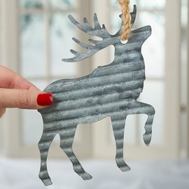Factory Direct Craft Set of 6 Corrugated Metal Deer Christmas Ornaments with Jute Hangers | Size: 5-3/4" L x 7" W |