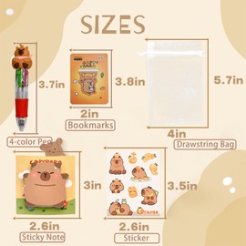 60Pcs Capybara Stationery Party Favors, School Supplies with 4-in-1 Stickers, Sticky Notes, Organza Bags, Bookmarks- Cute Animal Birthday Party Gifts Goodie Bag Fillers for School Rewards