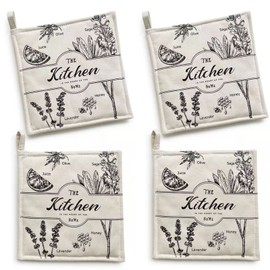 ZORR Pack of 4 Pot Holders Cotton 20 cm for Baking and Cooking Kitchen Accessories Beige