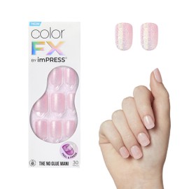 KISS imPRESS No Glue Mani Press On Nails, Color FX, 'Pop Star', Light Pink, Short Size, Squoval Shape, Includes 30 Nails, Prep Pad, Instructions Sheet, 1 Manicure Stick, 1 Mini File