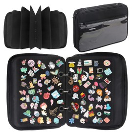 PACMAXI Enamel Pin Display Pages Pin Carrying Case, Pins Collection Storage Organizer Case, Travel Brooch Pin Display Bag with 6 Binder(Pins Not Included), Black With 6 Binder, Modern