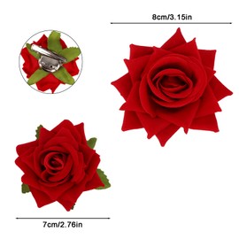Oblihumoy 4 Pcs Rose Flower Hair Clips Velvet Imitation Rose Brooch Floral Clips for Woman Girl Wedding Party Mexican Hair Flowers Pin up for Halloween Costume Decoration