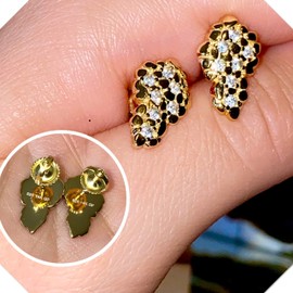 Mens Ladies 14K Gold Over Silver Lab Diamond Nugget Earrings Screw Back Studs Iced Out aretes para hombre - Men's Earrings, Screw Back, Men's Jewelry, Hip hop Earring