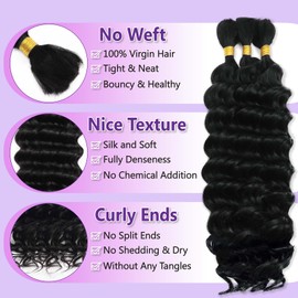 Human Braiding Hair for Boho Braids 110g 16 Inch Deep Water Wave Curly Bulk 100% Human Hair Curly Deep Wave Bundles for Braiding Knotless, Wet and Wavy Crochet Hair Extensions Bohemian Micro Braiding