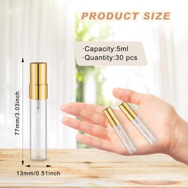 30 Pack Empty Mini Glass Spray Bottle Refillable Fine Mist Perfume Atomizer Portable Travel Sample Spray Bottles Containers For Perfume Essential Oils Cosmetics Liquid (clear bottle, 5ml)