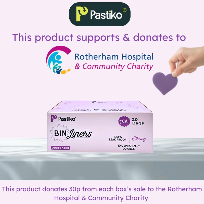 Pastiko 100% Compostable Biodegradable 70L Bin Liners Strong Garbage Bags