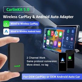 Carlinkit 5.0 Android Auto & Wireless CarPlay Adapter,Plug & Plug, Two Channel Connection, Online Update,for Cars with OEM Android Auto & Wired CarPlay (2016-2025), 10s Auto-Connect