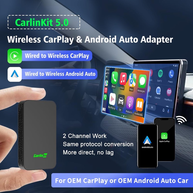 Carlinkit 5.0 Android Auto & Wireless CarPlay Adapter,Plug & Plug,