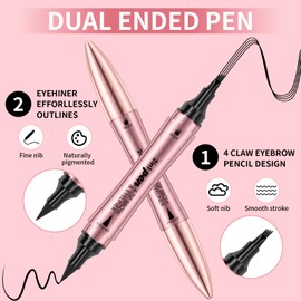 Microblading Eyebrow Pencil, 2-in-1 Dual-Ended Eyebrow Pen and Eyeliner with 4 Forks, Precise and Slim eye brow pencils for women brown, Natural,Long-lasting, Waterproof Eyebrow Pencil (Light Brown)