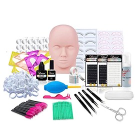 Lash Eyelash Extension Kit, Missicee False Eyelash Grafting Training Tool Kit For Beginners Eyelashes Extensions Practice with Flat Mannequin Head Individual Lashes Tweezers