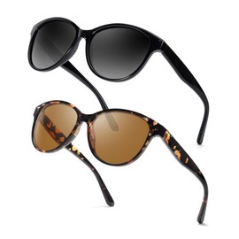 Myiaur Polarised Sunglasses for Women, Trendy Cat Eye Sun Glasses UV400 Protection Classic Retro Shade 2 Pack