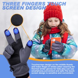 Children's Winter Gloves, -20°C, Children's Gloves, Windproof, Warm Winter Gloves, Touch Screen, Outdoor Sports Cycling Gloves for Boys and Girls, Kids Non-Slip Windproof Running Gloves