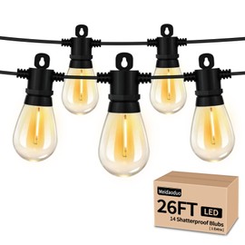 Meidaoduo String Lights for Outside Patio 26FT IP65 Waterproof Outdoor String Lights Led with 13+1 S14 1W Shatterproof Bulbs for Patio Bistro Backyard Pergola Balcony Garden