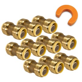 [11-Pack] PROCURU 3/4-Inch PushFit Combo Kit - 3/4" PushFit Couplings (10 pcs) Plus 3/4" Disconnect Clip (1 pc), Plumbing Fittings for Copper, PEX, CPVC, PE-RT Pipe (8X1014-11T)
