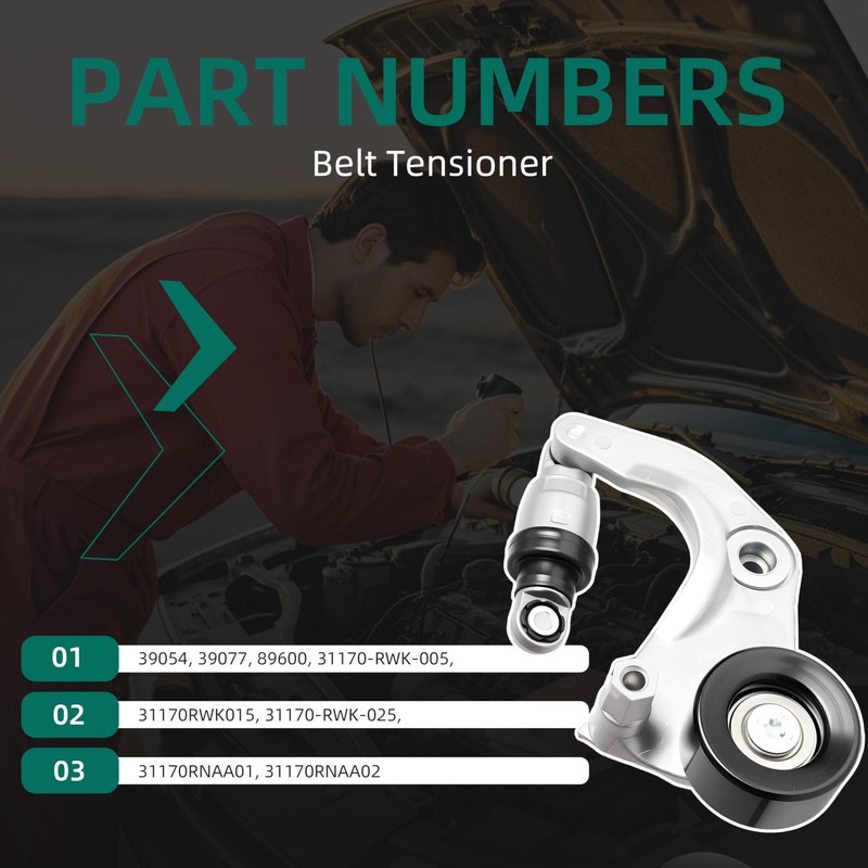 Riyhch 90K-39077 Complete Tensioner Pulley Assembly with 2 Serpentine Belts