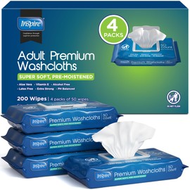 Inspire Adult Wet Wipes, Wash Cloths | Adult Wipes for Incontinence & Cleansing for Elderly, 8"x12" (200 count)