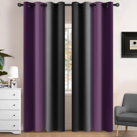 Yakamok Blackout Ombre Purple and Black Curtains for Bedroom, Gradient Room Darkening Curtains, Grommet Thermal Insulated Light Blocking Window Drapes/Curtain for Living Room,52 x 84 Inch,2 Panels