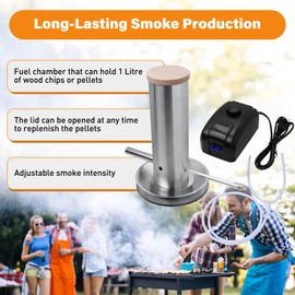 Cold Smoke Generator, Portable Electric Wood Chips Pellets Smoker Tube with Lid & Air Pump, Smoker Box, Stainless Steel Outdoor Hot and Cold Smoke Maker Accessories for BBQ Grill or Smoke