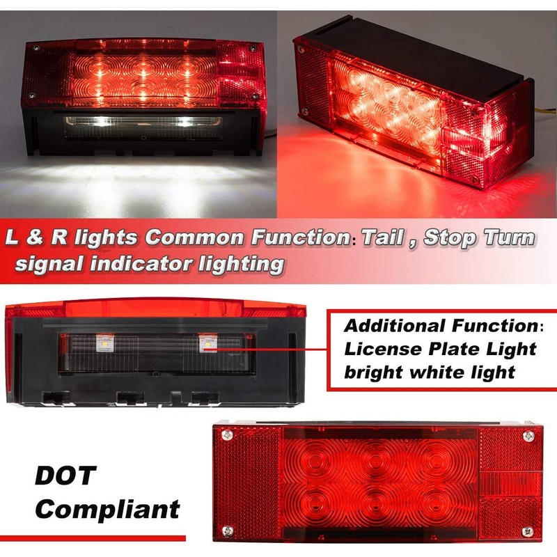 CZC AUTO 12V LED Low Profile Submersible Rectangular Trailer Light